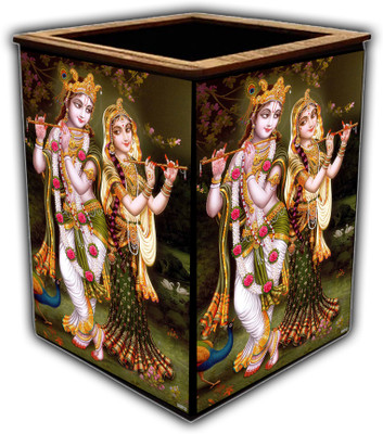 pnf 1 Compartments wooden Colourful Wooden Pen Stand with photo of Radha Krishna -20512(Multicolor)