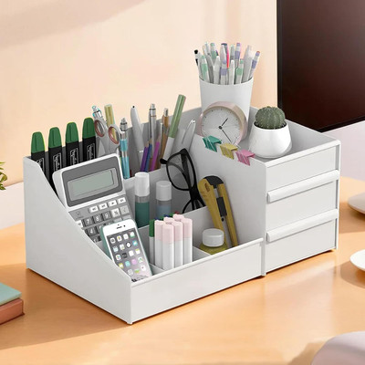 DXDT 9 Compartments Office desk Storage /Cosmetic/Plastic, Makeup Organizer with 2 Drawers Desk organizer(White)