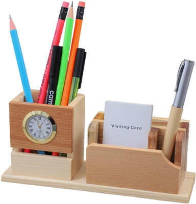 OCHHAV 4 Compartments Wood Desk Organizer Pen & Pencil Organizer for Office Supplies & Accessories. Multipurpose Desk Organizer Pen And Pencil Holder For Office And Study Table(Beige)