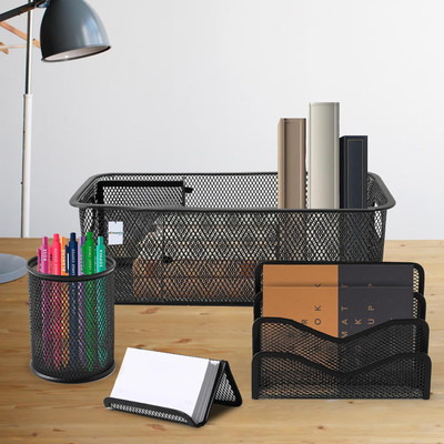 HOMESTIC by Kuber Industries 4 Compartments Iron desk_organizer(Black)