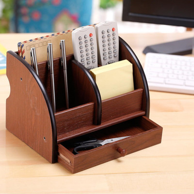 Red-Rubby 6 Compartments wooden Pen Stand(Wood)