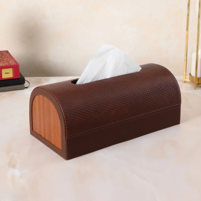 The Home Co 1 Compartments Leatherette & Wood Tissue Holder(Brown)