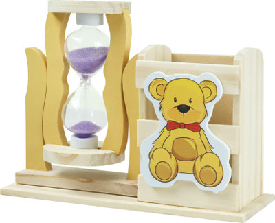 Rushaan 1 Compartments Wood Wooden Hourglass Timer Pen Stand/Pencil Stand(Light Brown)