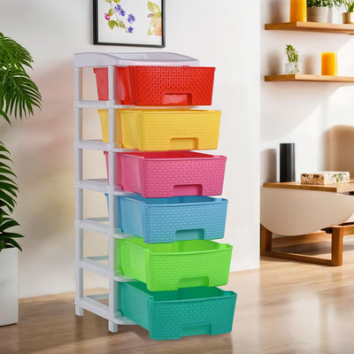 KUBER INDUSTRIES 6 Compartments Plastic Storage Racks(Multicolor)