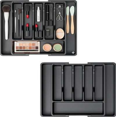 KUBER INDUSTRIES 8 Compartments Plastic Desk Organizers(Black)