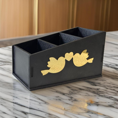 Gloridec 3 Compartments Wooden Desk Organizer(Black)
