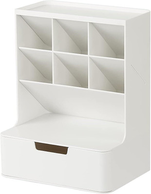 4MYL 7 Compartments Plastic Desk Organizer With Drawer Desktop Office Stationery Storage Box Desk Accessorie(Multicolor)