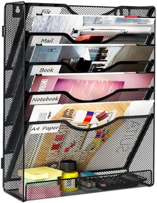 Jiyan Enterprise 5 Compartments Metal 5-Tier Mesh Wall File Organizer(Black)