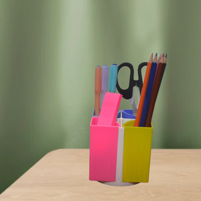 DWIVEDI WORKS 4 Compartments natural high quality plastic pen stand(Multicolor)