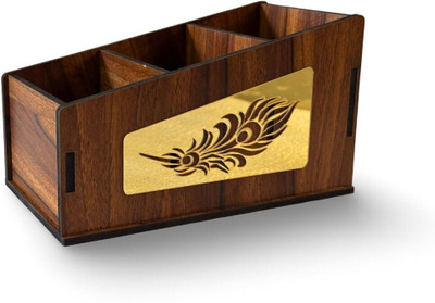 Gloridec 3 Compartments Wooden Desk Organizer(Brown)