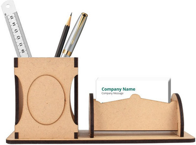 YIXT 2 Compartments wooden office table pen stand(Brown)