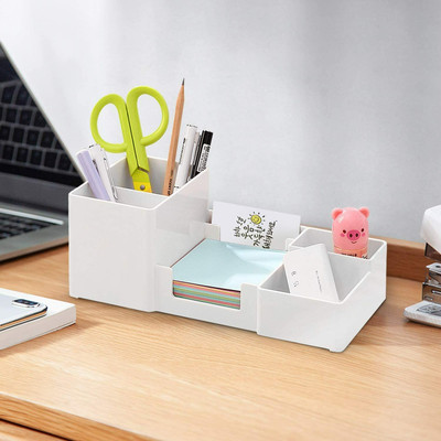 IMPRONOW 6 Compartments Plastic, Acrylonitrile Butadiene Styrene Multi-Functional Office Table Accessories(White)