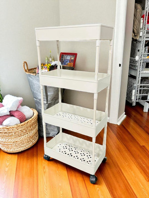 MGKENTERPRISE 4 Compartments plastic Kitchen Storage Trolley(White)