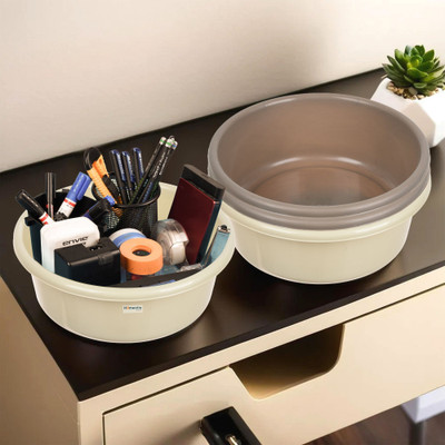 Aaarsh Stores 1 Compartments Plastic Desk Organizer(Cream & Brown)