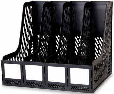 Anirdesh 4 Compartments Plastic File Holder(Black)