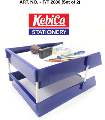 Kebica 2 Compartments Acrylic Office File Tray A4 Documents/Files/Papers/Letters/folders Holder Desk Organizer(Blue)