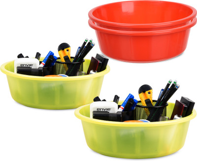 KUBER INDUSTRIES 4 Compartments Plastic Desk Organizer(Red, Green)