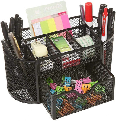 DUS 9 Compartments Metal Desk Organizer(Black)