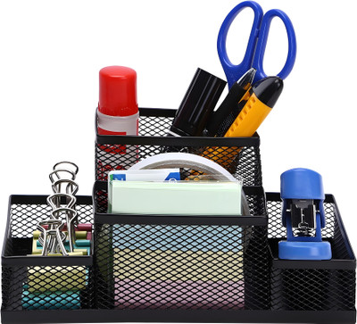 Jinila 4 Compartments Metal Stationery Storage Box(Black)
