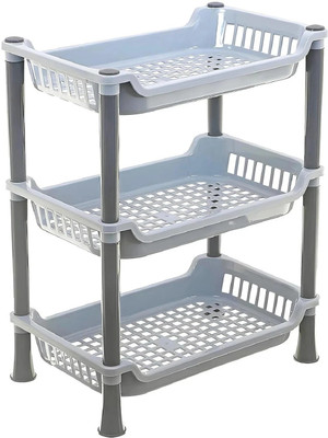 MGKENTERPRISE 3 Compartments plastic Kitchen Storage Basket Rack(Grey)