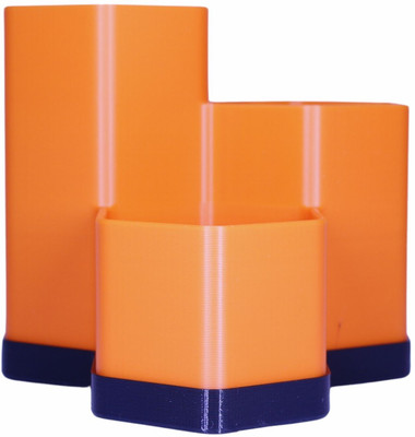 Astra 3 Compartments Eco-friendly PLA Plastic Pen Stand, Pen Holder, Desk Organizer(Orange - Black)