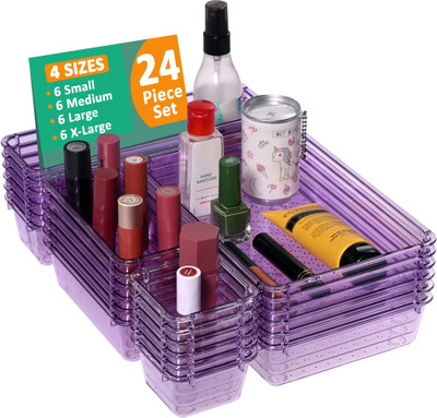 KUBER INDUSTRIES 24 Compartments Acrylic Drawer Organizer(Purple)