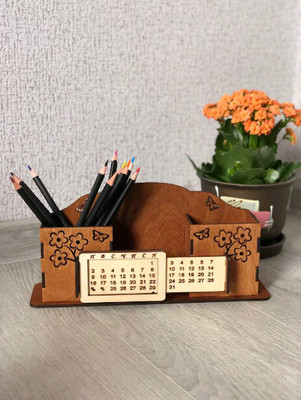 MeeCraft 3 Compartments Laminated Pine MDF Wood Holder(Brown, White)
