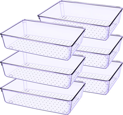 Kepzell 6 Compartments Plastic Large drawer storage organizer desk tray for makeup cosmetic stationary box(Clear, Purple)