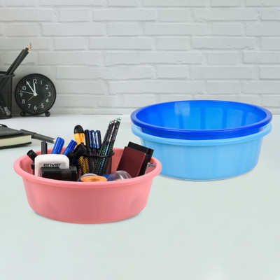 KUBER INDUSTRIES 3 Compartments Plastic Desk Organizer(Sky Blue & Blue & Light Pink)
