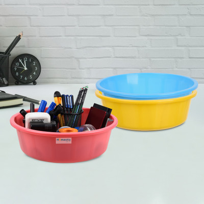 HOMESTIC by Kuber Industries 3 Compartments Plastic Desk Organizer(Yellow & Sky Blue & Pink)