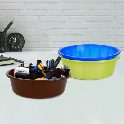 KUBER INDUSTRIES 3 Compartments Plastic Desk Organizer(Green & Blue & Brown)