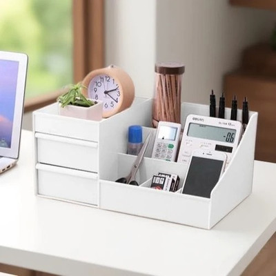 Charmpeak 7 Compartments Multi-Tier Plastic Storage Drawer for Home & Office Drawer organizer box(White)
