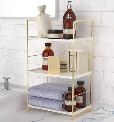 KIWILONN 3 Compartments Metal Aesthatic Standing Shelf Perfume Organizer (Gold)(Gold)