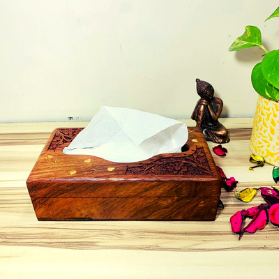 HomeFrills 1 Compartments wooden Rectangular Antique Tissue Dispenser,Tissue holder, Napkin Holder,Tissue box(Brown)