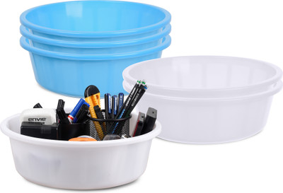 KUBER INDUSTRIES 6 Compartments Plastic Desk Organizer(Blue, White)