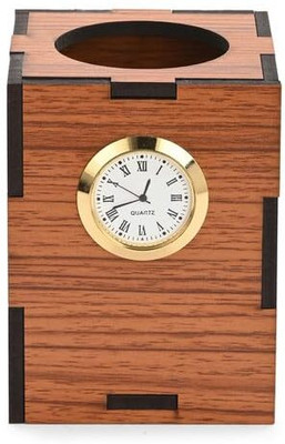 Somil 1 Compartments Wood Wooden Pen / Pencil Stand With Visiting Card & Mobile Holder For Desk Organizers(Brown)