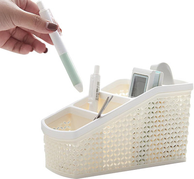 HASTHIP 4 Compartments Plastic Desk Organizer(Beige)