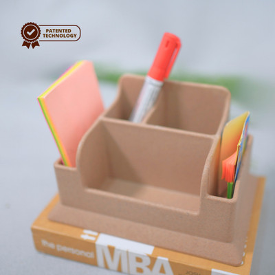 Pacing Grass 5 Compartments Biocomposites made with bamboo fibers, rice husk, coffee husk Mobile Stand, Pen Holder, Card Holder(Natural Brown Color)