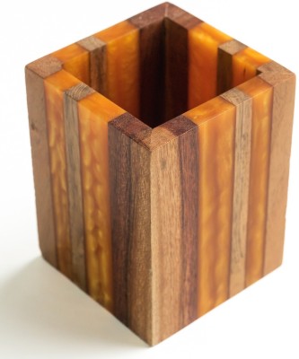 Artemish 1 Compartments Wood Pen Holder(Brown, Yellow)