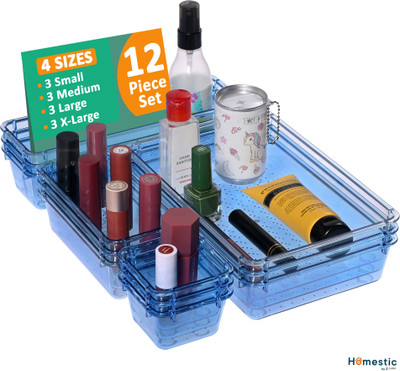 HOMESTIC 12 Compartments Acrylic Drawer Organizer(Blue)