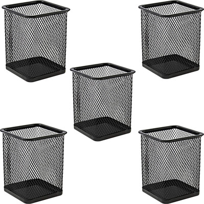 Goodwill Tech 5 Compartments Metal Mesh 5 Pc - Pencil Holder Set | Stylish Desk Organizer for Office & Home(Black)