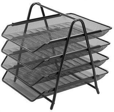 GIGMART 4 Compartments Metal file rack(Black)