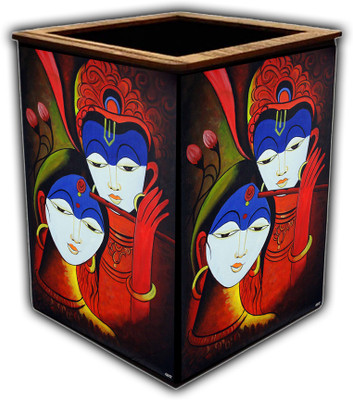 pnf 1 Compartments wooden Colourful Wooden Pen Stand with photo of Radha Krishna -4947(Multicolor)