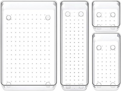 Lifewit 4 Compartments Plastic Drawer Organizer(Clear)