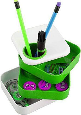 MOSHTU 4 Compartments Plastic Multi-functional Plastic Rotating Pen Stand, Makeup Brush Holder(Multicolor)