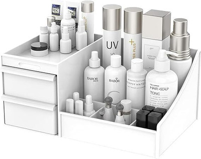 ECONEST 7 Compartments Plastic Cosmetic Makeup Lipstick Storage Box with Drawer(White)