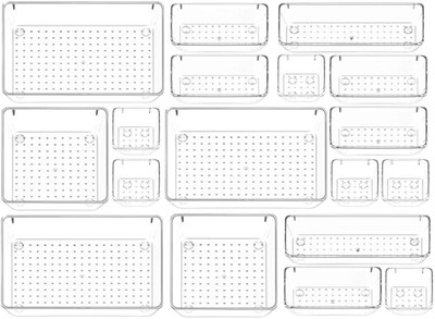 Aliens 18 Compartments Trays Versatile Bathroom, Jewellery, Cosmetic, Office, Vanity, Kitchen Drawer Organizer(Transparent)