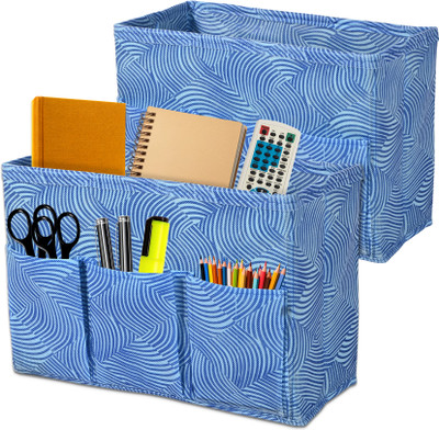 KUBER INDUSTRIES 2 Compartments Non-Woven Desk Organizer(Blue)