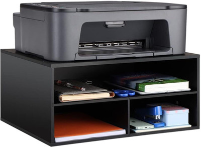 HOME SPARKLE 3 Compartments wooden 3-Tier Wooden Printer Stand with Paper Organizer, File & Letter Tray Storage(Black)