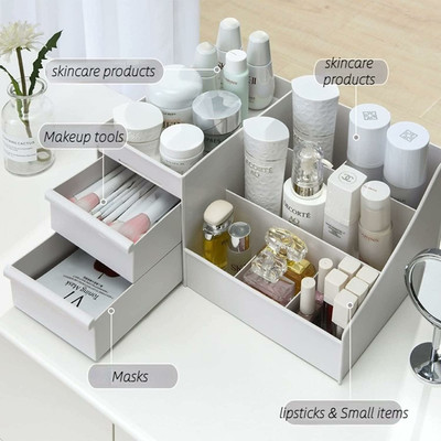HEYMAK 6 Compartments PLASTIC Compartments PLASTIC Cosmetic Makeup Lipstick Storage Box(White)
